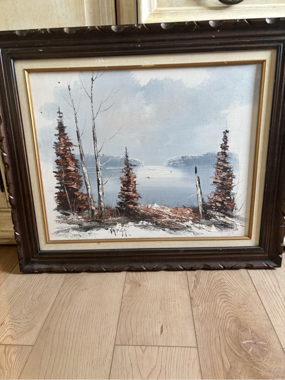 Large Vintage Varsa Signed Original Oil Painting – 24” x 36” – Lake Landscape